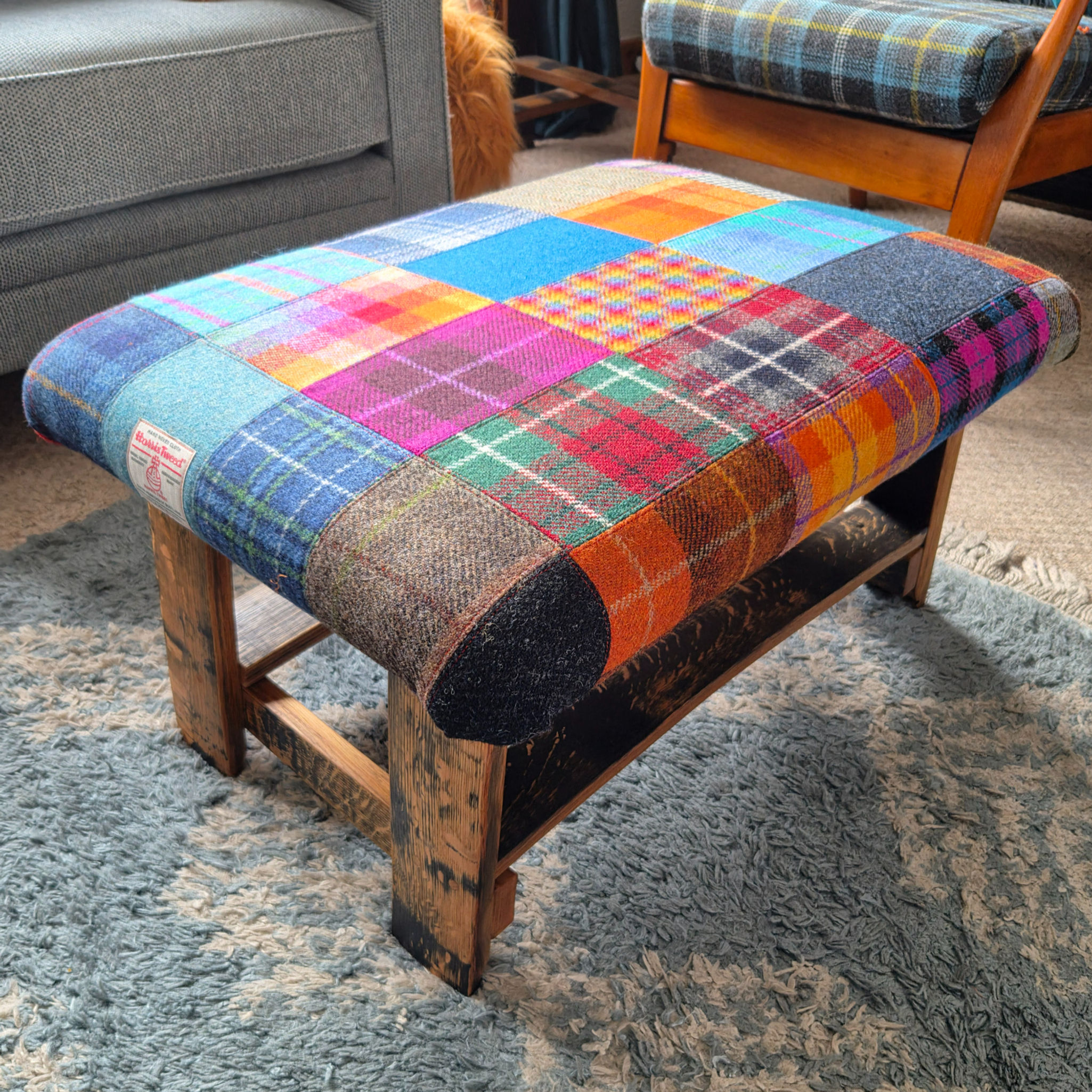 The Grand Whisky Stave & Patchwork Harris Tweed® Footstool / Coffee Table