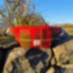 Handmade Harris Tweed® bum bag in red & green check with cotton sheep-pattern lining