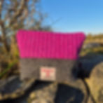 Handmade Harris Tweed® pouch in Kaona 14 and grey herringbone, crafted in Scotland with cotton lining and YKK zip