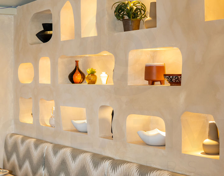 A stylish restaurant with a comfortable lounge