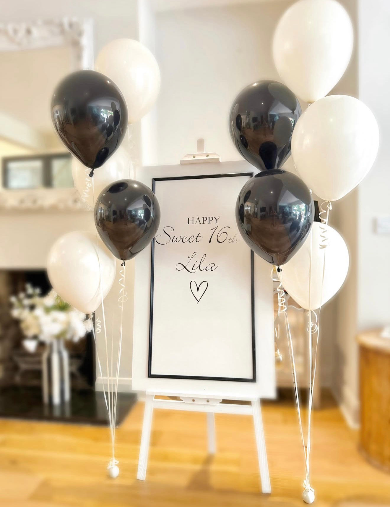 Personalised sign (hire) & 2x floating clusters 
