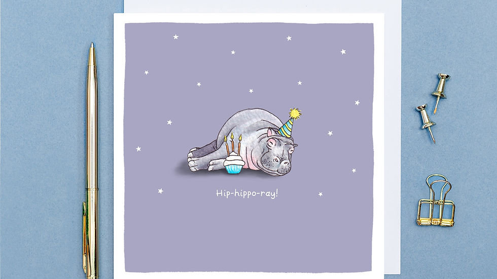 Funny hippo birthday card by Wild Lines