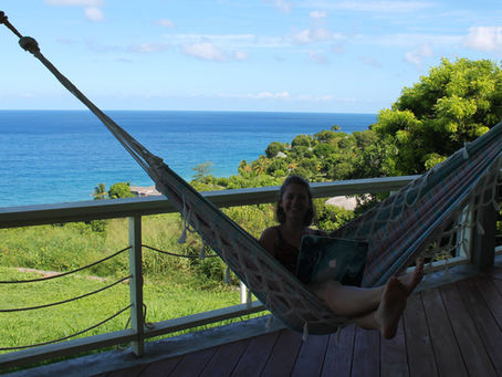 Jen working from a hammock in the sun
