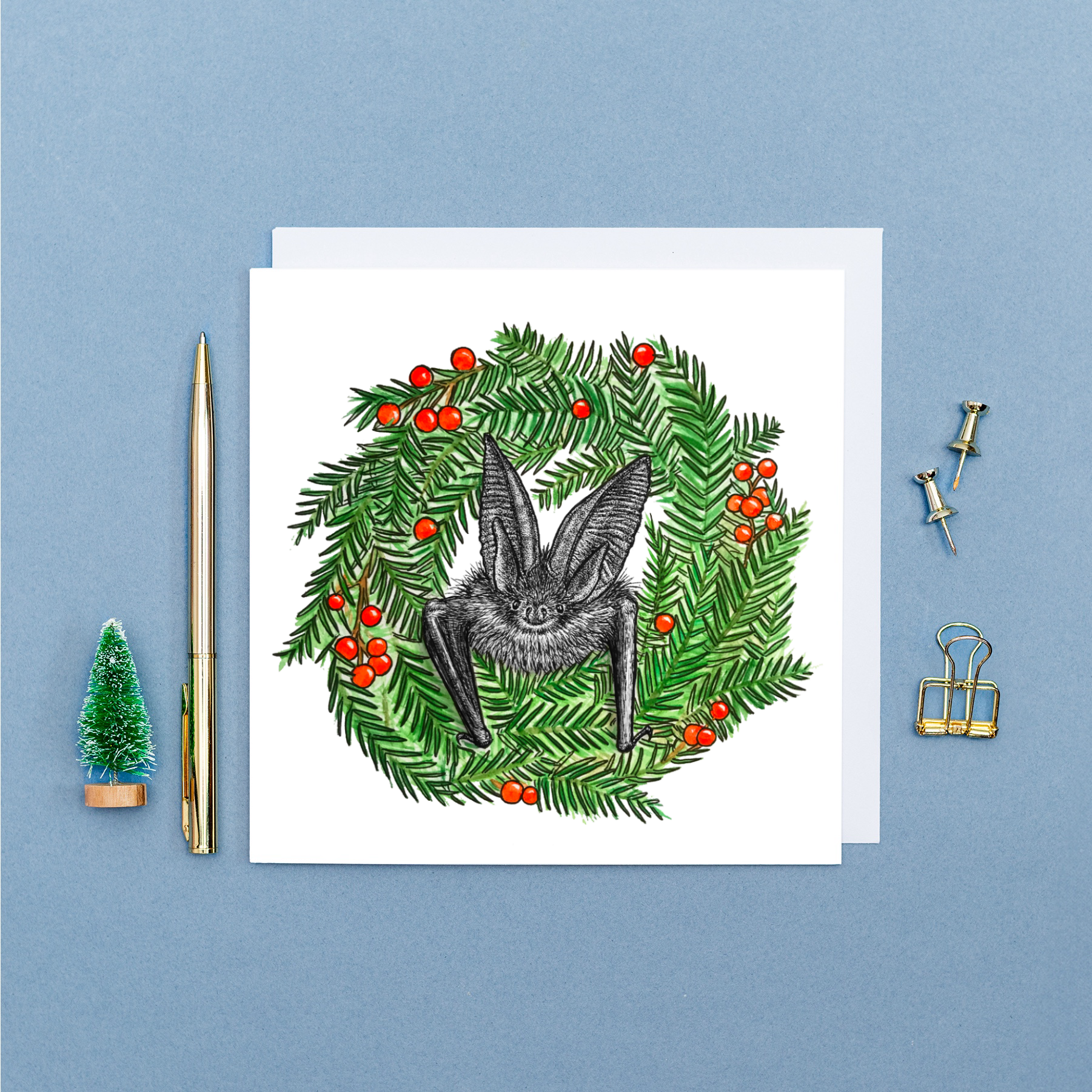 Brown long-eared bat Christmas card