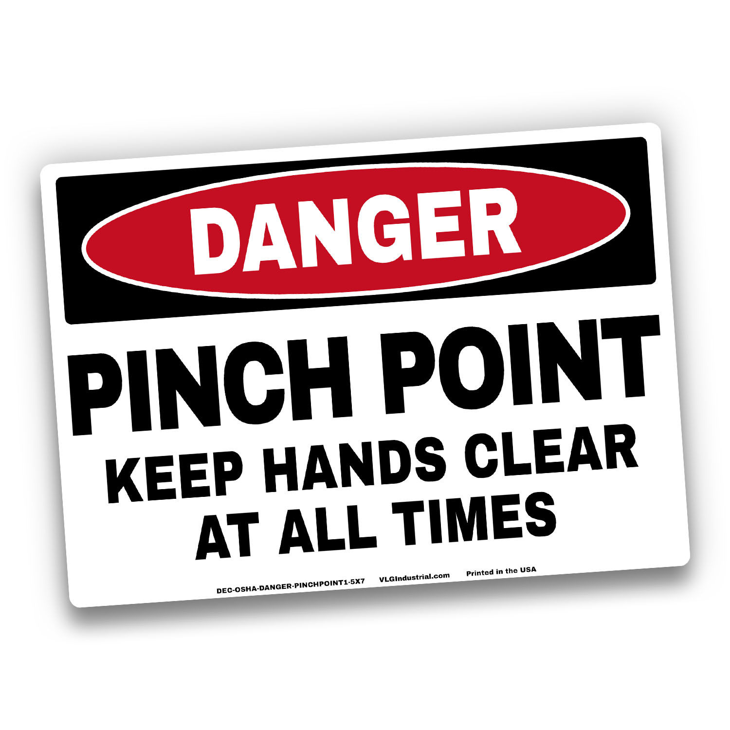 Pinch Point Danger Safety Labels, 5-Pack, 5" x 7" OSHA Style Decals