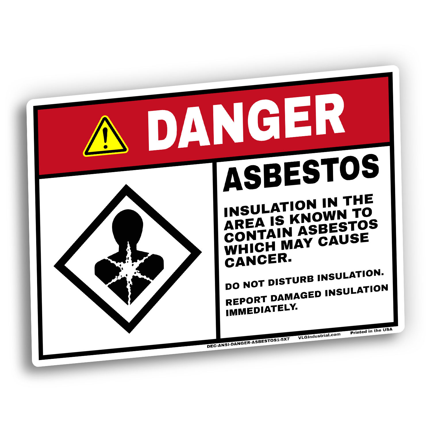danger asbestos insulation hazard industrial safety label