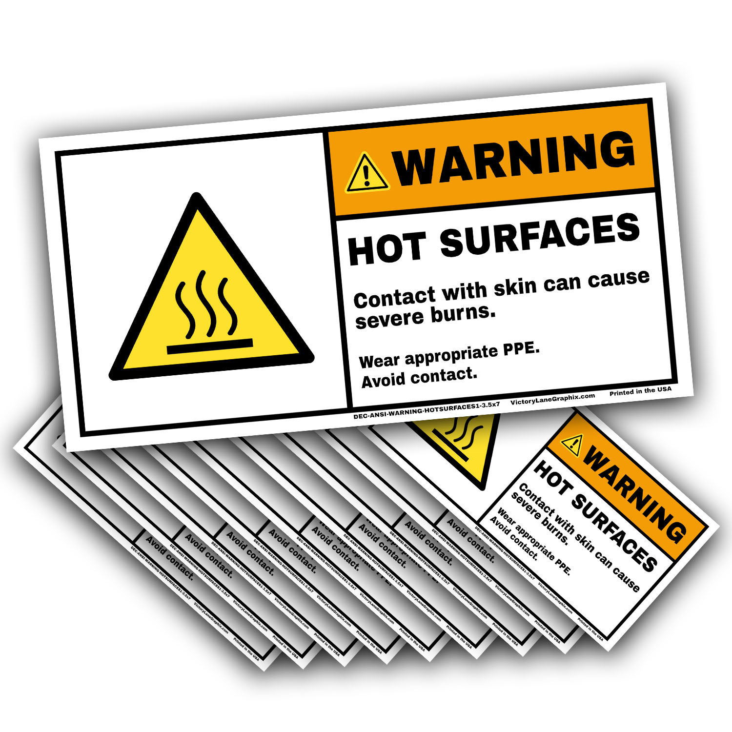 Hot Surface Warning Labels - 3.5x 7 (Pack of 10)