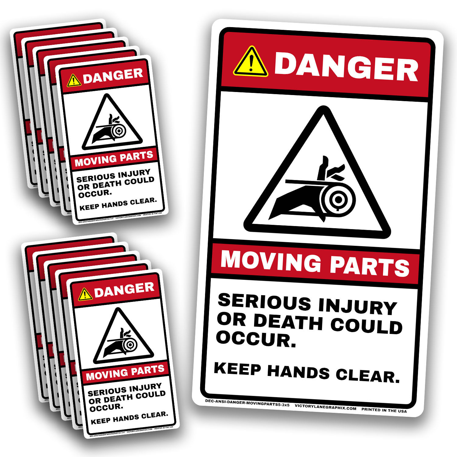 DANGER Moving Parts #5 - 3"x5" Labels -10 Pack