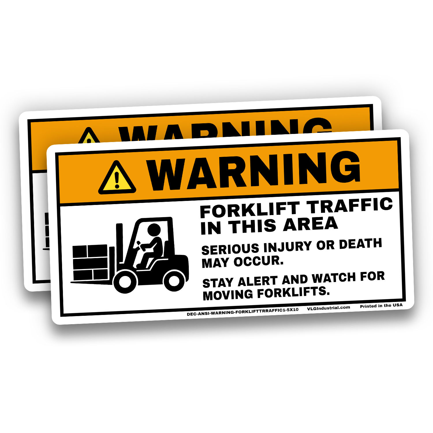 Forklift Traffic Warning Labels 5" x 10" (Pack of 2) – ANSI Z535 Safety Decals