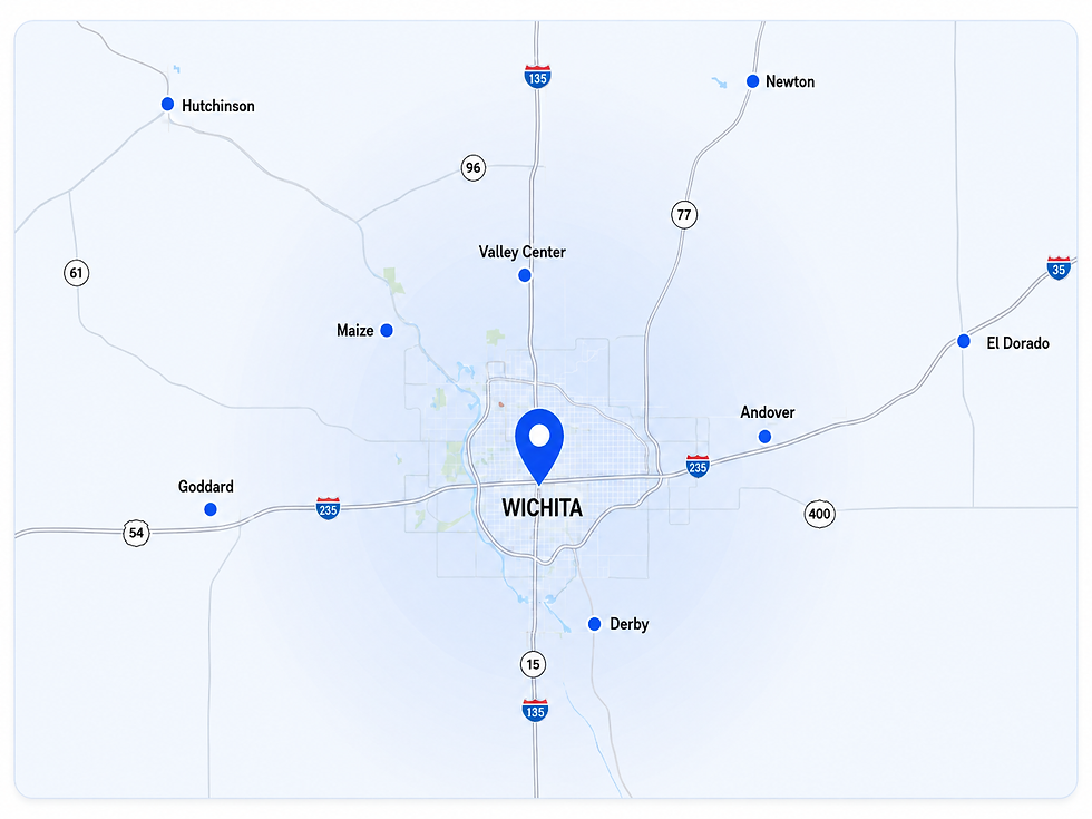 Map of Wichita and surrounding Kansas cities