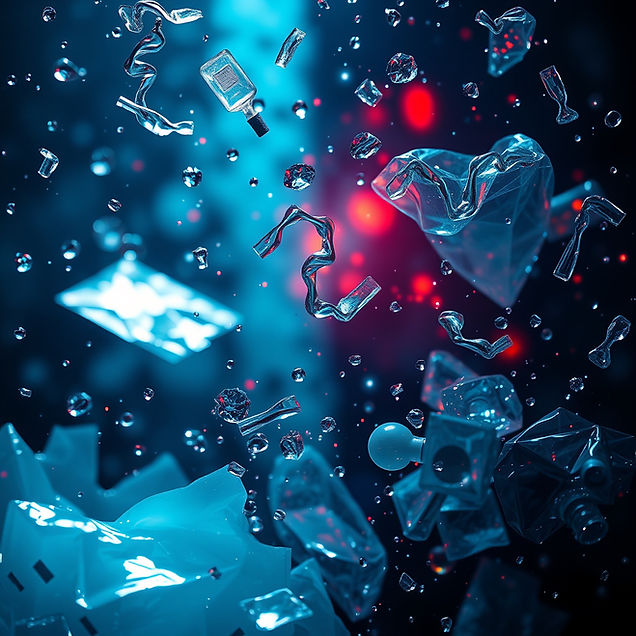 Show me a background that visibly conveys the affects of plastic on the human biology and
