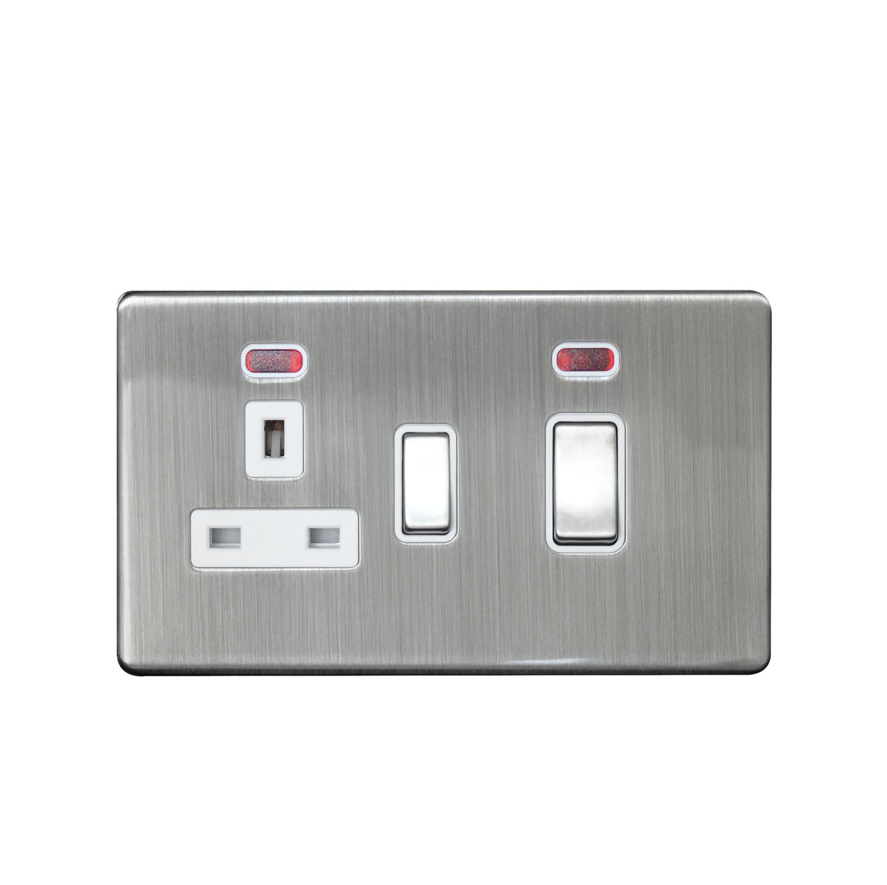 Arlec Metal Screwless 45A Cooker Control Unit With Neon - Brushed Satin Silver