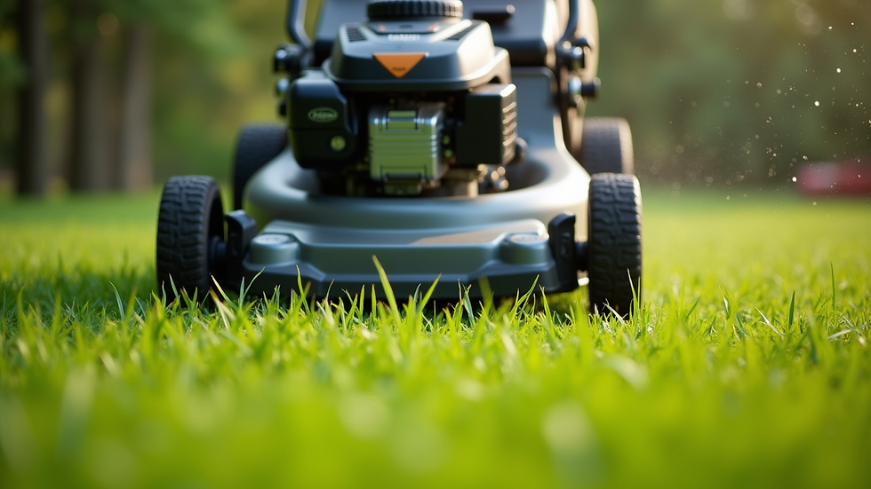 Close-up view of a professional lawn mower cutting Florida grass