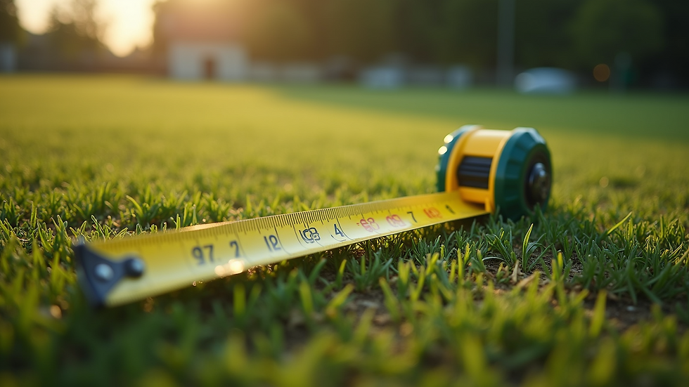 High angle view of a measuring tape on freshly laid sod
