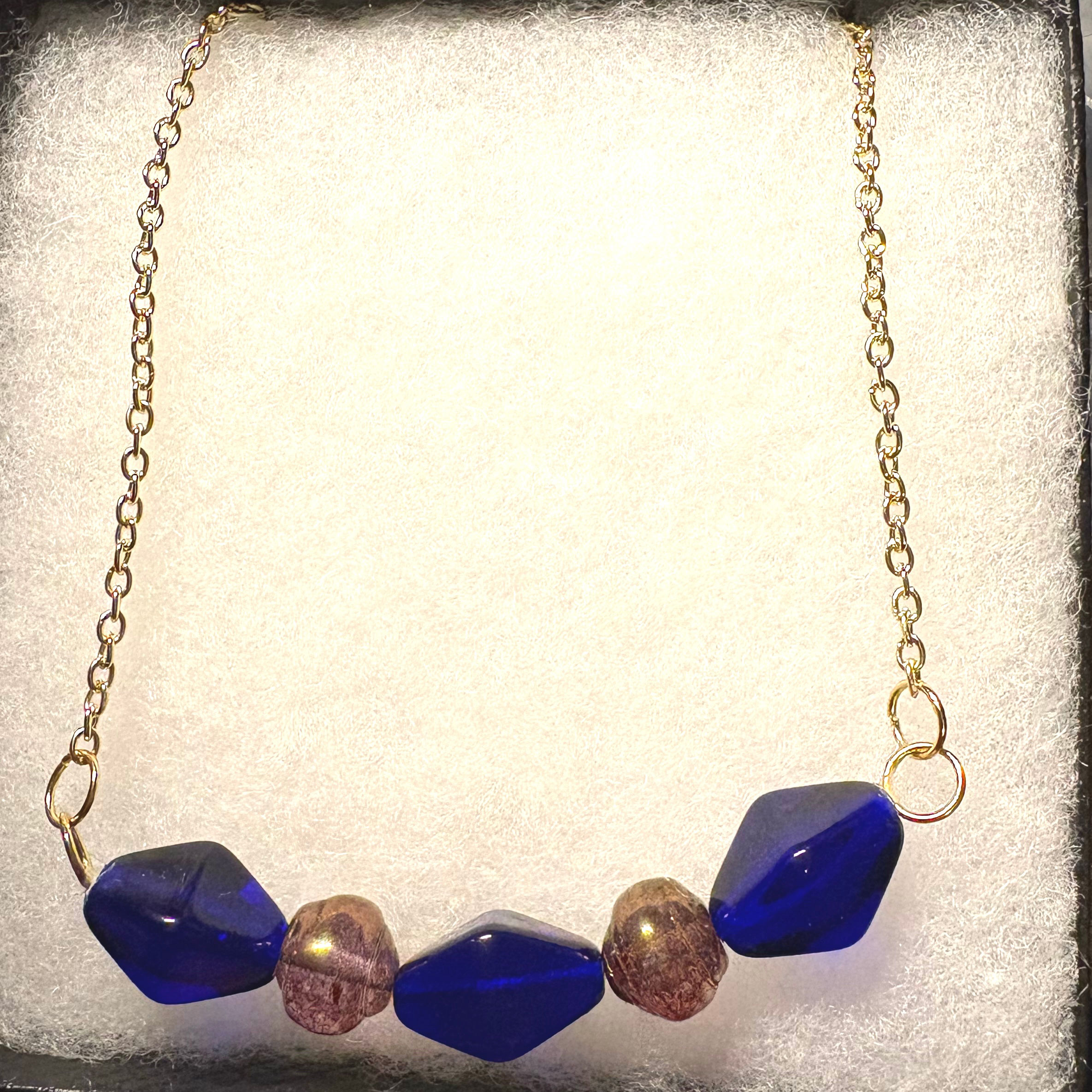 Blue & Gold Bead Necklace