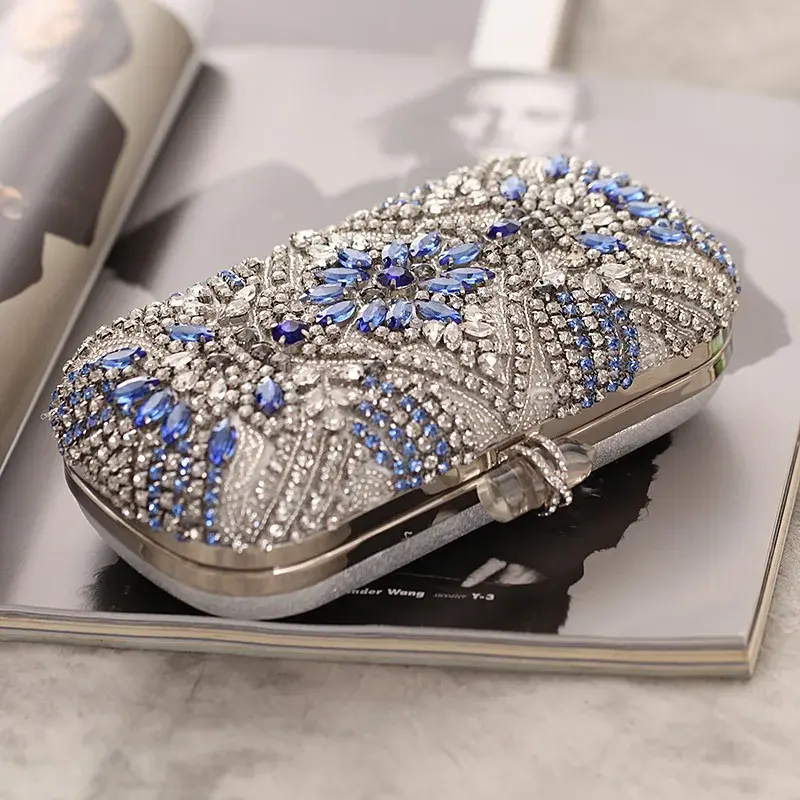 Thumbnail: Women Clutch Party Luxury Blue Evening Bag Wedding Purse Crystal Chain