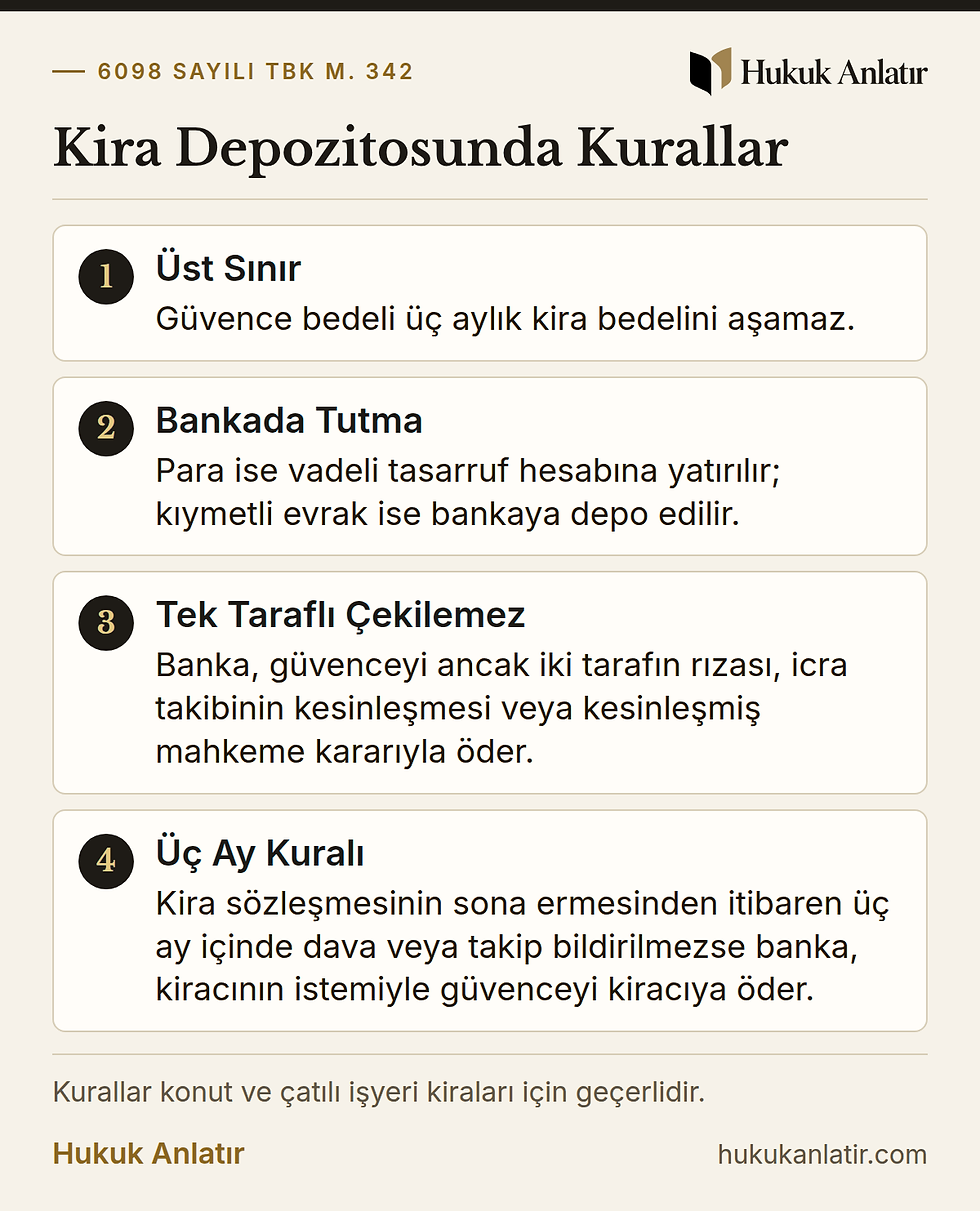 Kira depozitosu kuralları: üç aylık kira üst sınırı, bankada tutma ve iade koşulları