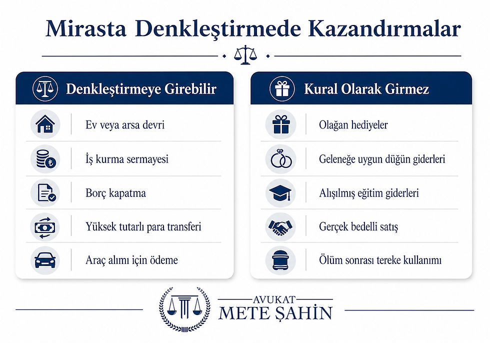 Mirasta iade davasında denkleştirmeye tabi olabilecek kazandırmalar