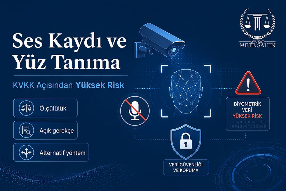 İşyerinde ses kaydı, yüz tanıma ve biyometrik veri işleme risklerini anlatan KVKK uyum görseli