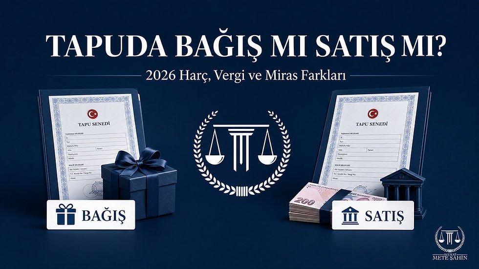 Tapuda bağış mı satış mı sorusunu, 2026 harç, vergi ve miras farklarıyla karşılaştıran kapak görseli