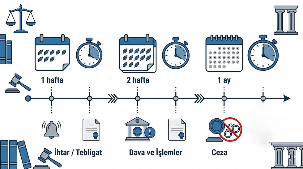 Çocuk teslimi ve kişisel ilişki ihlalinde bir hafta, iki hafta ve bir aylık süreleri gösteren zaman çizelgesi