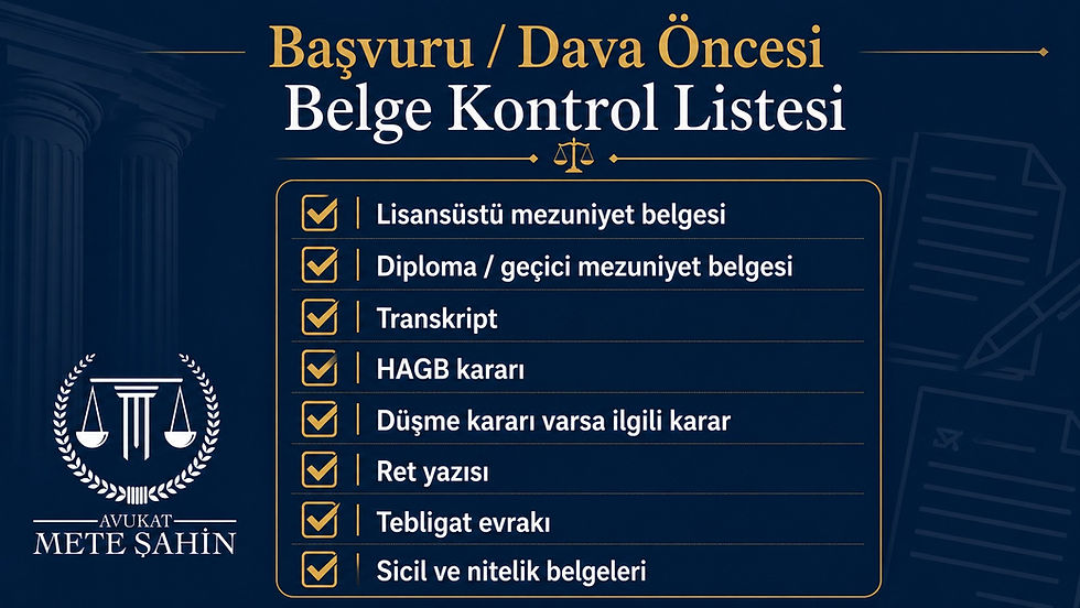 Nasıp düzeltme başvurusu için lisansüstü mezuniyet HAGB ve sicil belgeleri kontrol listesi