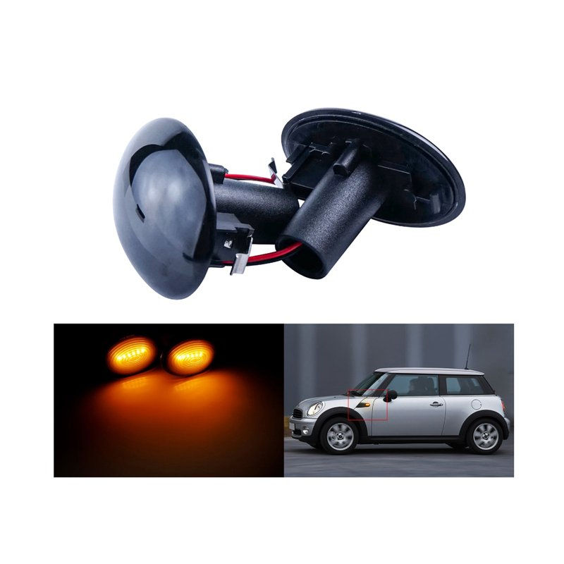 Kit Freccia Laterale a Led Side Marker Lente Nero Fume Luce Arancione Per Mini R