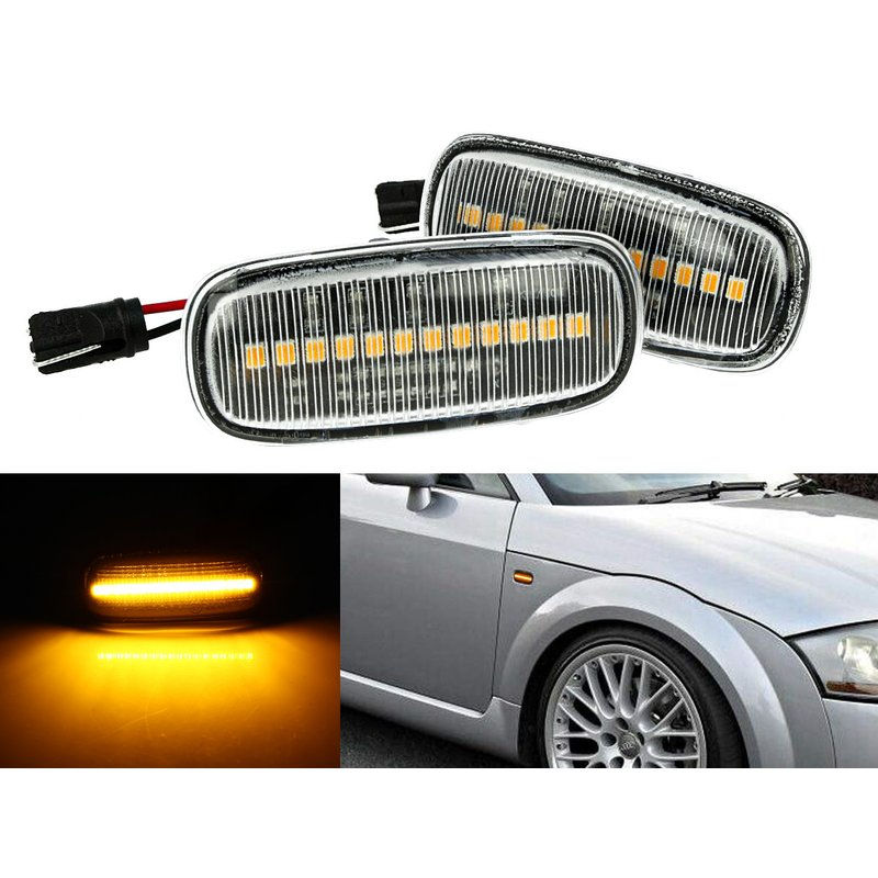 Kit Freccia Laterale a Led Side Marker Lente Trasparente Luce Arancione Per Audi