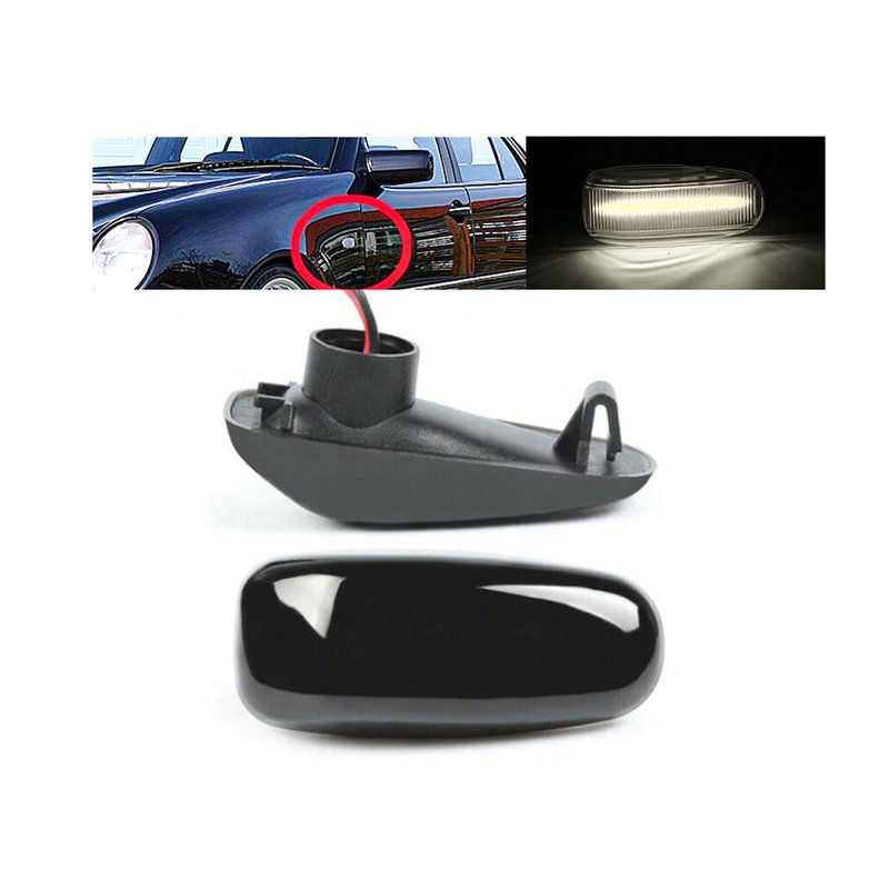 Kit Freccia Laterale a Led Side Marker Lente Nero Fume Luce Bianco Per Mercedes