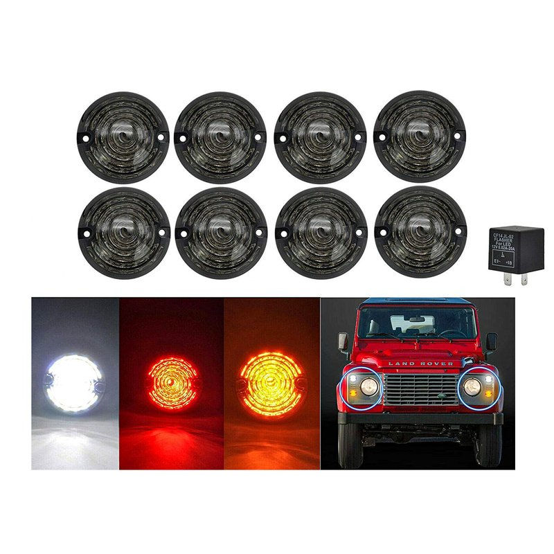 Kit 8 Fanali Led Anteriore Posteriori Laterali Lente Nero Fume Per Land Rover De