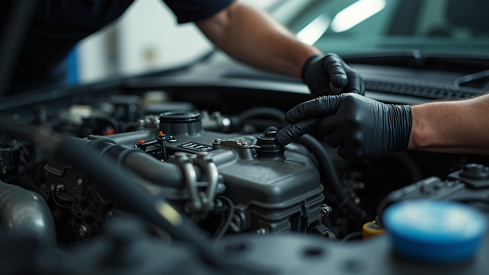 Close-up view of a mechanic working on a car engine