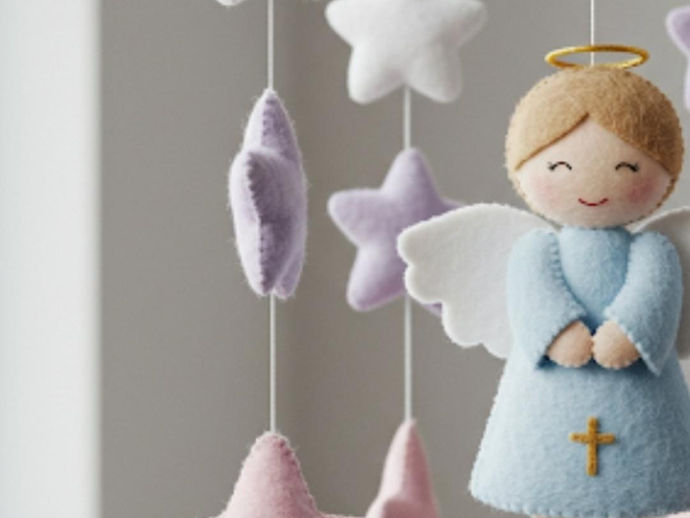 Küçük resim: Cross Baby Mobile and Angel Baby Christian Nursery Jesus Cot Mobile Religion Cr