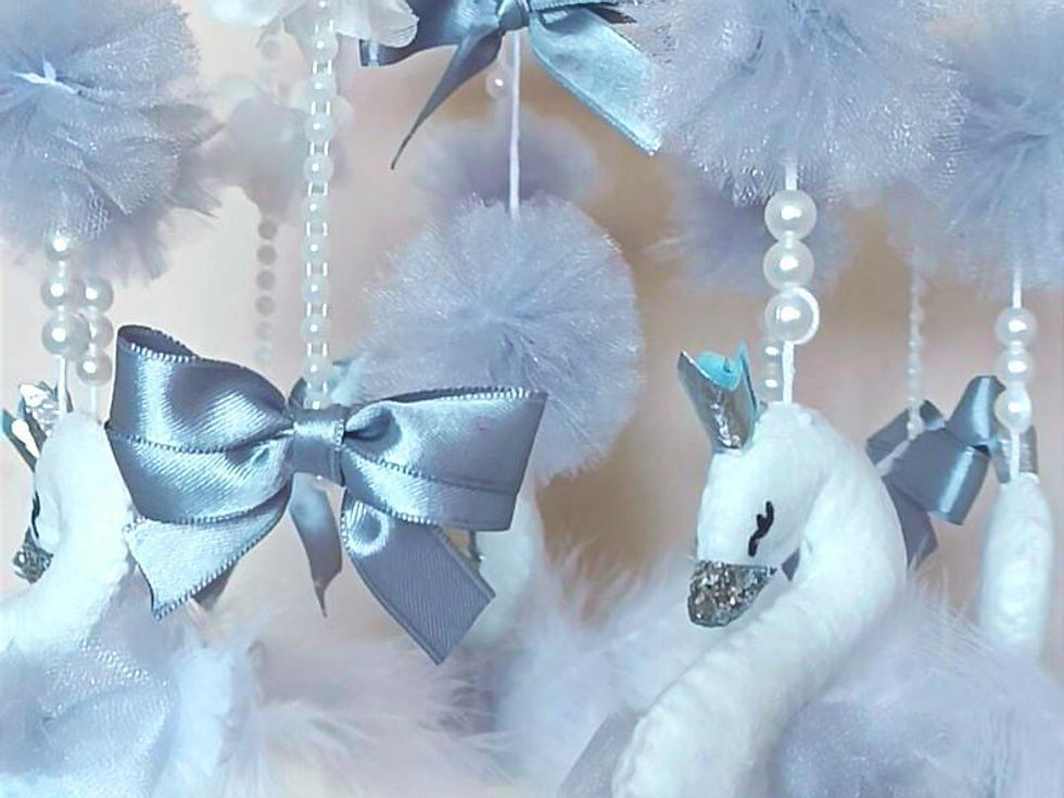 Küçük resim: Personalized Grey Swan Baby Mobile Sweet Swan Mobile Baby Girl Room Decor Chris