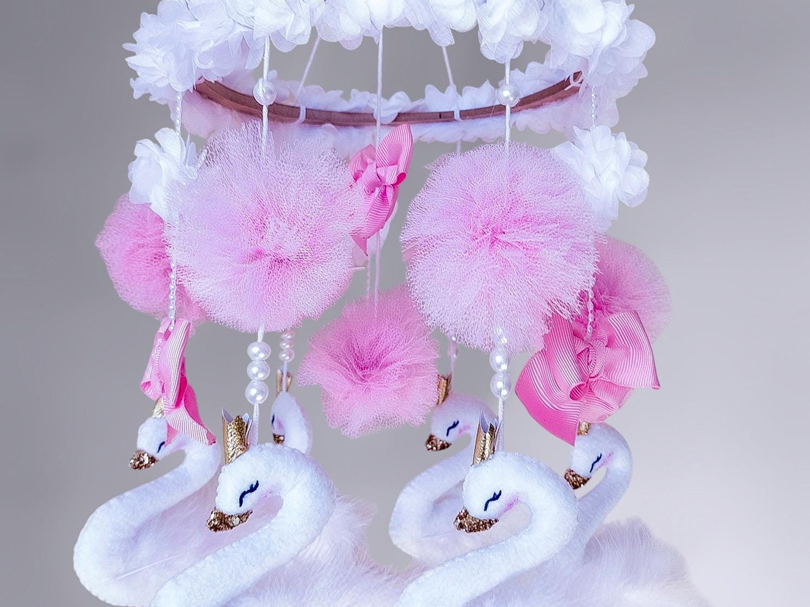 Personalized Pink Swan Baby Mobile Princess Room Mobile Baby Girl Room Felt Dec
