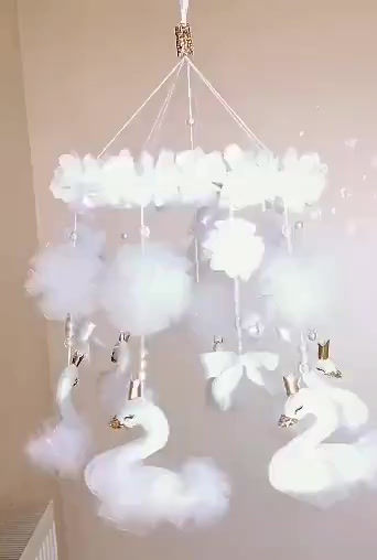 Miniature : 100% Handmade Baby Girl Crib Ornament Mobile with Swan Theme Baby Mobile