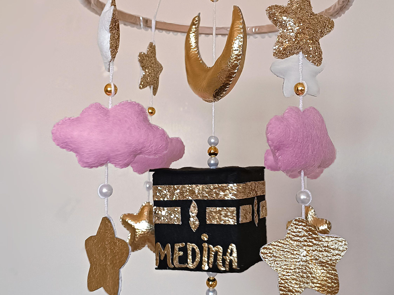 Kaaba Baby Mobile Personalized slamic Nursery Crib Pink  Baby Girl Room Decor