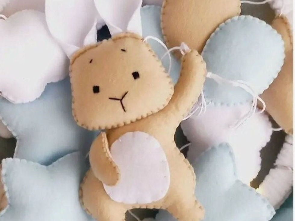 Küçük resim: Rabbit and Clouds Baby Mobile Rabbit Nursery Decor Baby Girl and Boy Felt Room