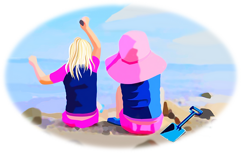 two girls at beach at Basin View Bungalow
