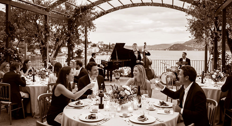 The Mediterranean Crooner performing live jazz and Sinatra-style classics during an exclusive corporate gala dinner at Lake Como