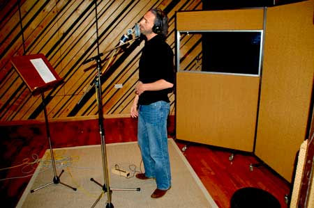 Azzurro recording vocals for a Luxury Latin Bolero Performance in the studio