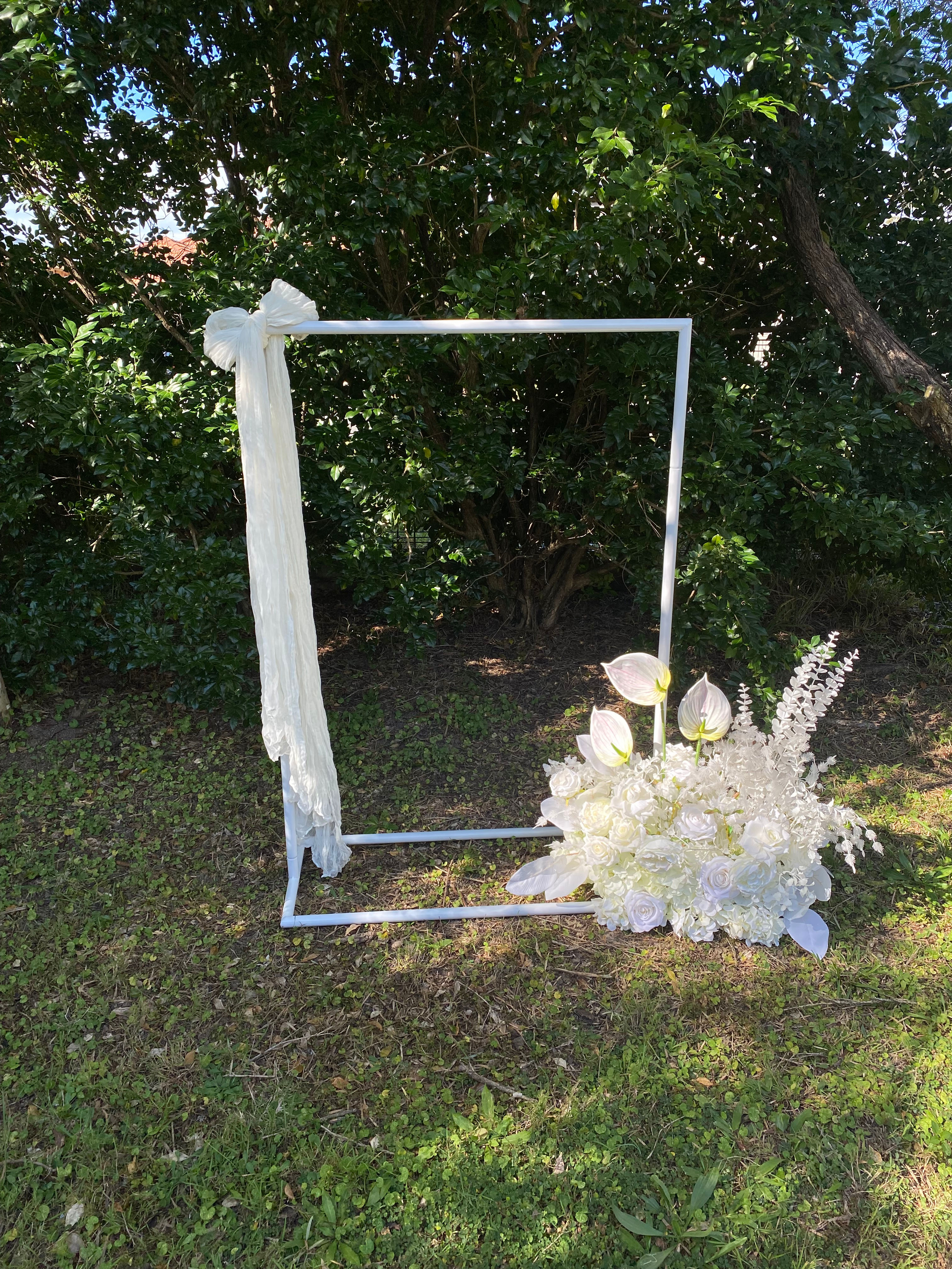 White metal sign stand