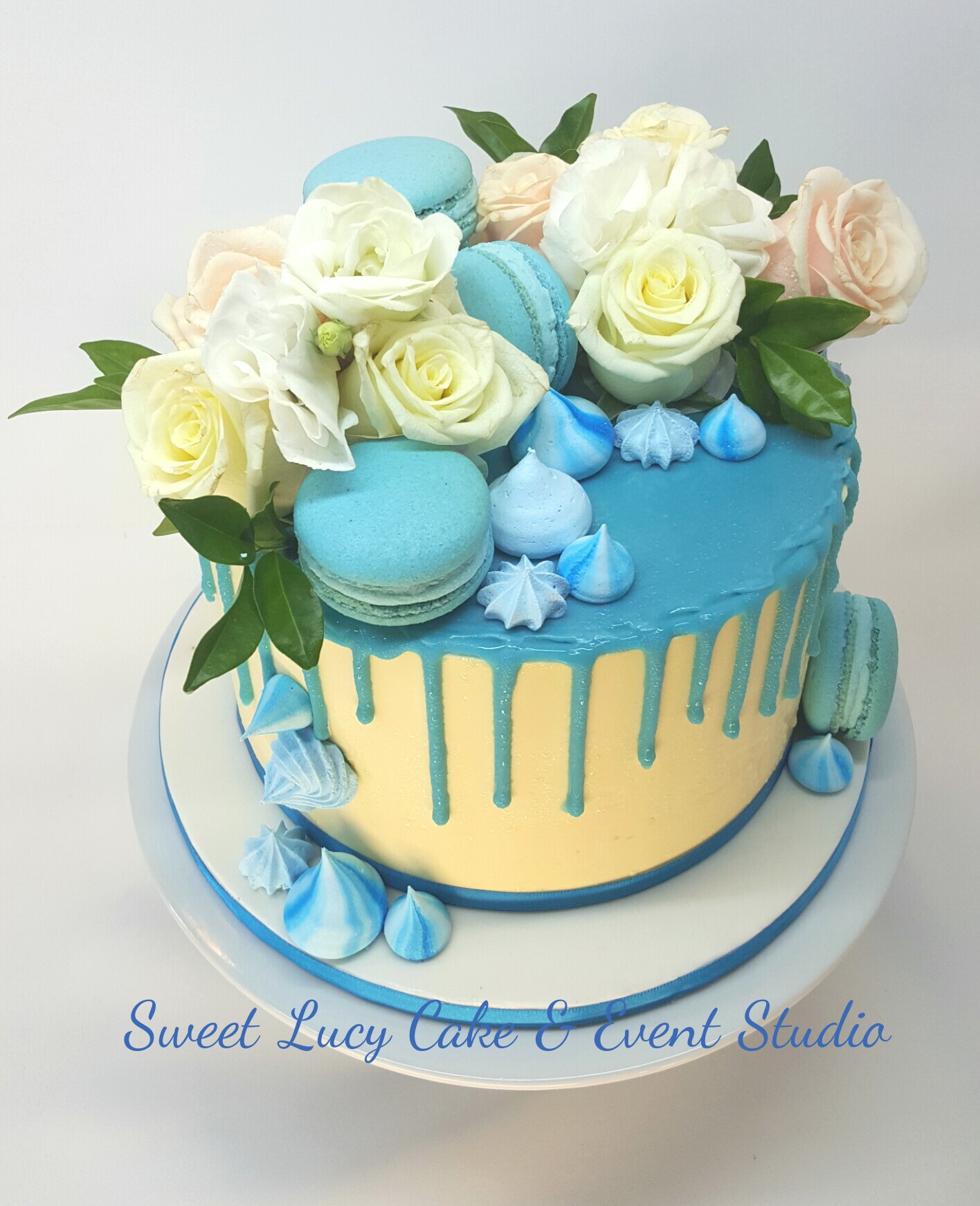Blue Macarons & White Roses