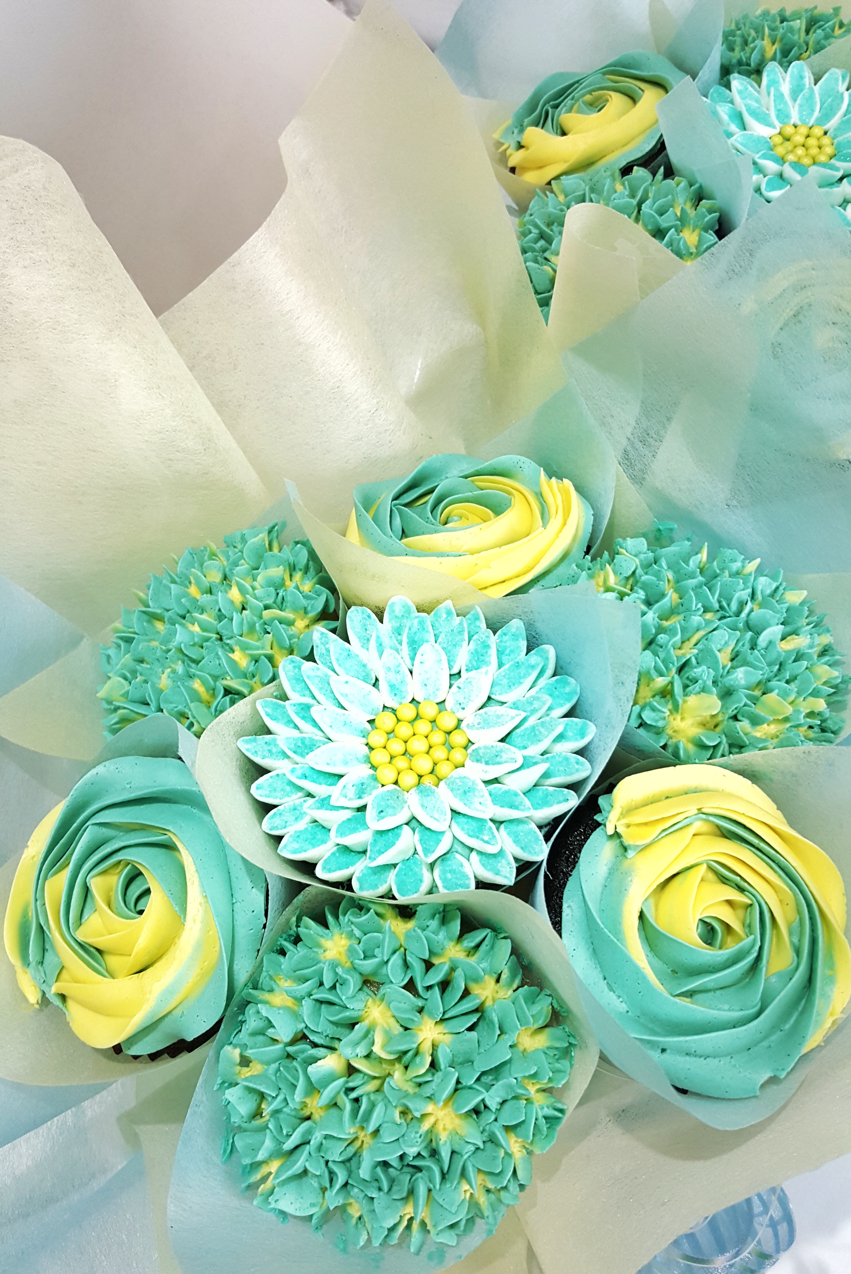 Mixed Blooms - Teal & Yellow