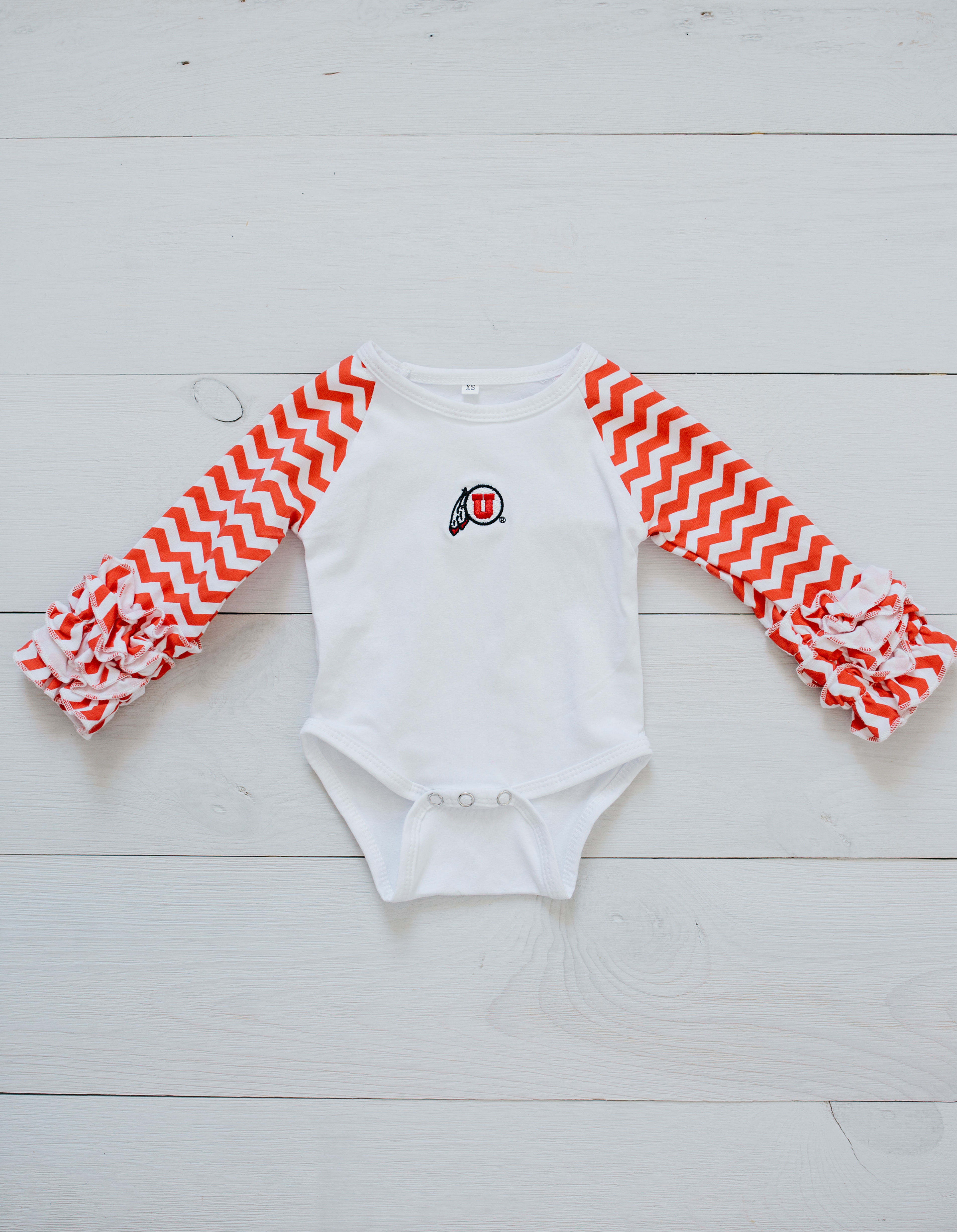 U of U Chevron Ruffled Sleeve Onesie