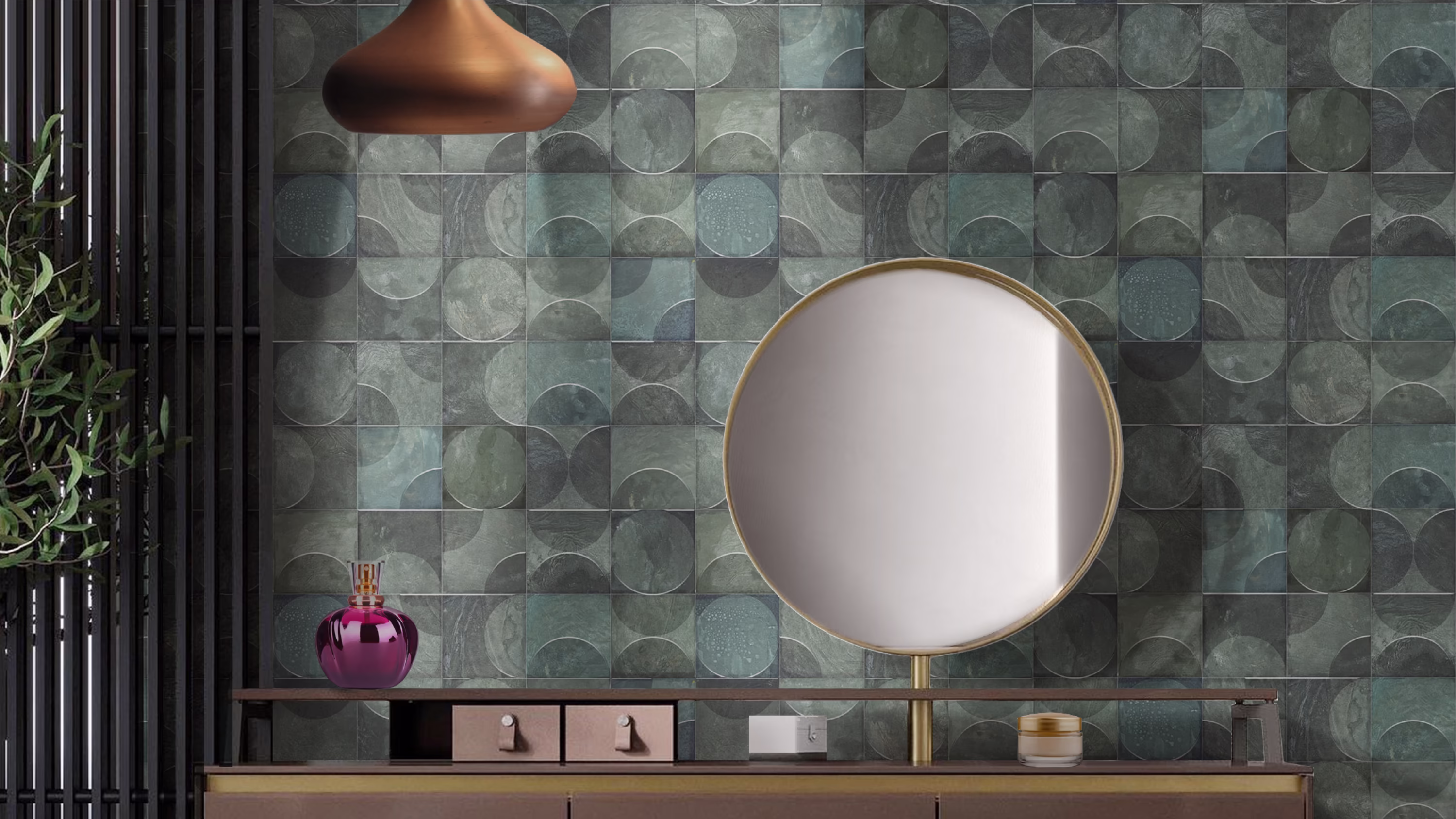 ▲ nanda tiles AMANTINA - ARIANNI 5 DECORS - MIX 25 ｜アクセントタイルの施工イメージ