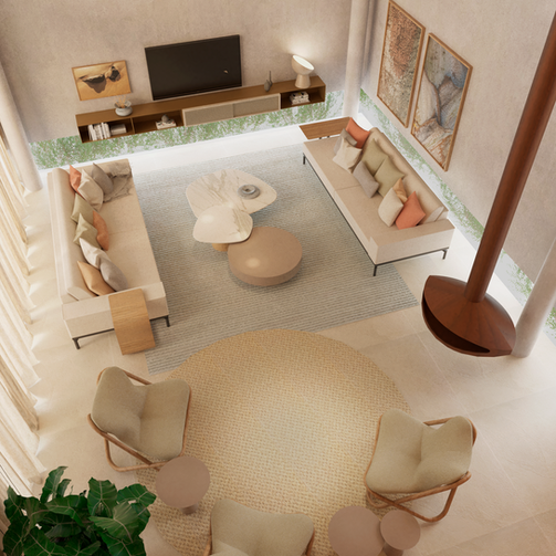 aconchego com texturas e tons claros no living