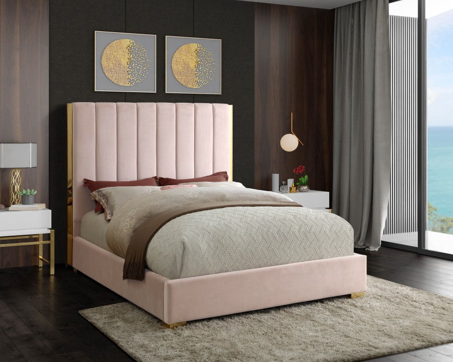 Velvet Pink Bed Queen Size