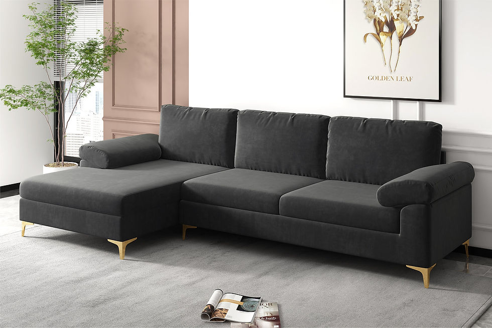 Thumbnail: Grey And Gold Velvet Sectional Sofa 