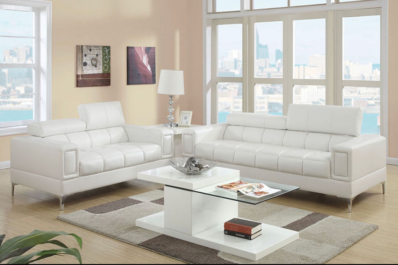 White Faux Leather Sofa and Loveseat Set 