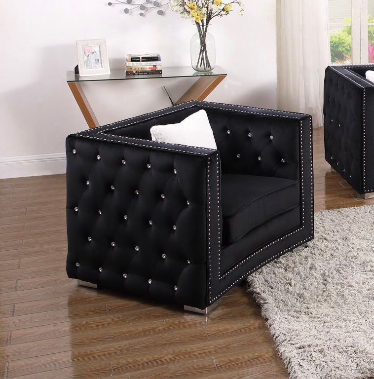 Thumbnail: 3pcs Black Velvet Sofa Set 